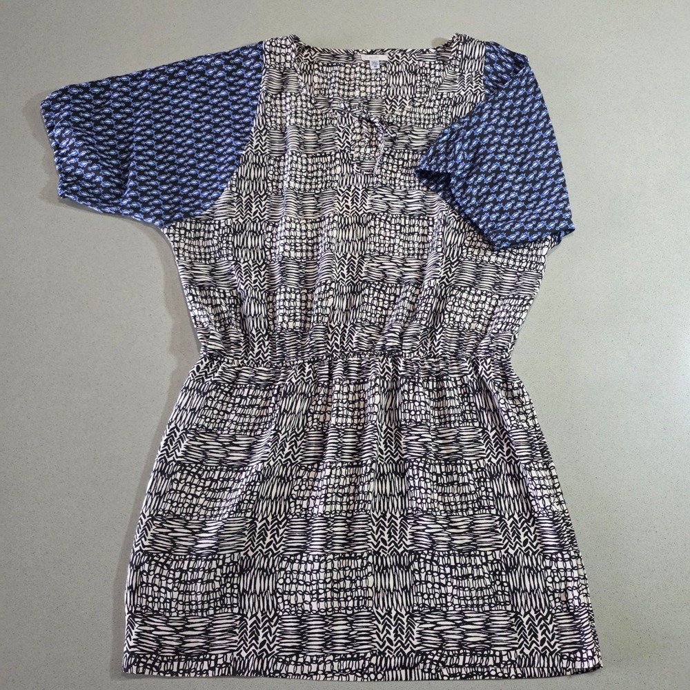 Ecote Womens Mixed Print Elastic Waist Mini Dress Black Blue Size M
